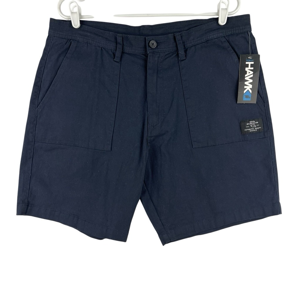 NWT Tony Hawk Men's Twill Fixed Navy Stretch Blue Chino Shorts Size 38‎ Mid Rise